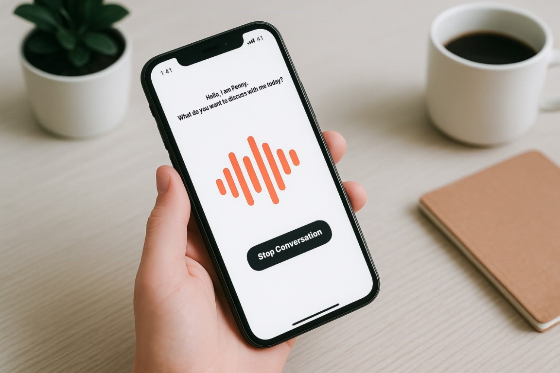 Smartphone displaying audio waveform app